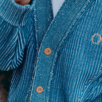 BLAUWE GEBREIDE CARDIGAN