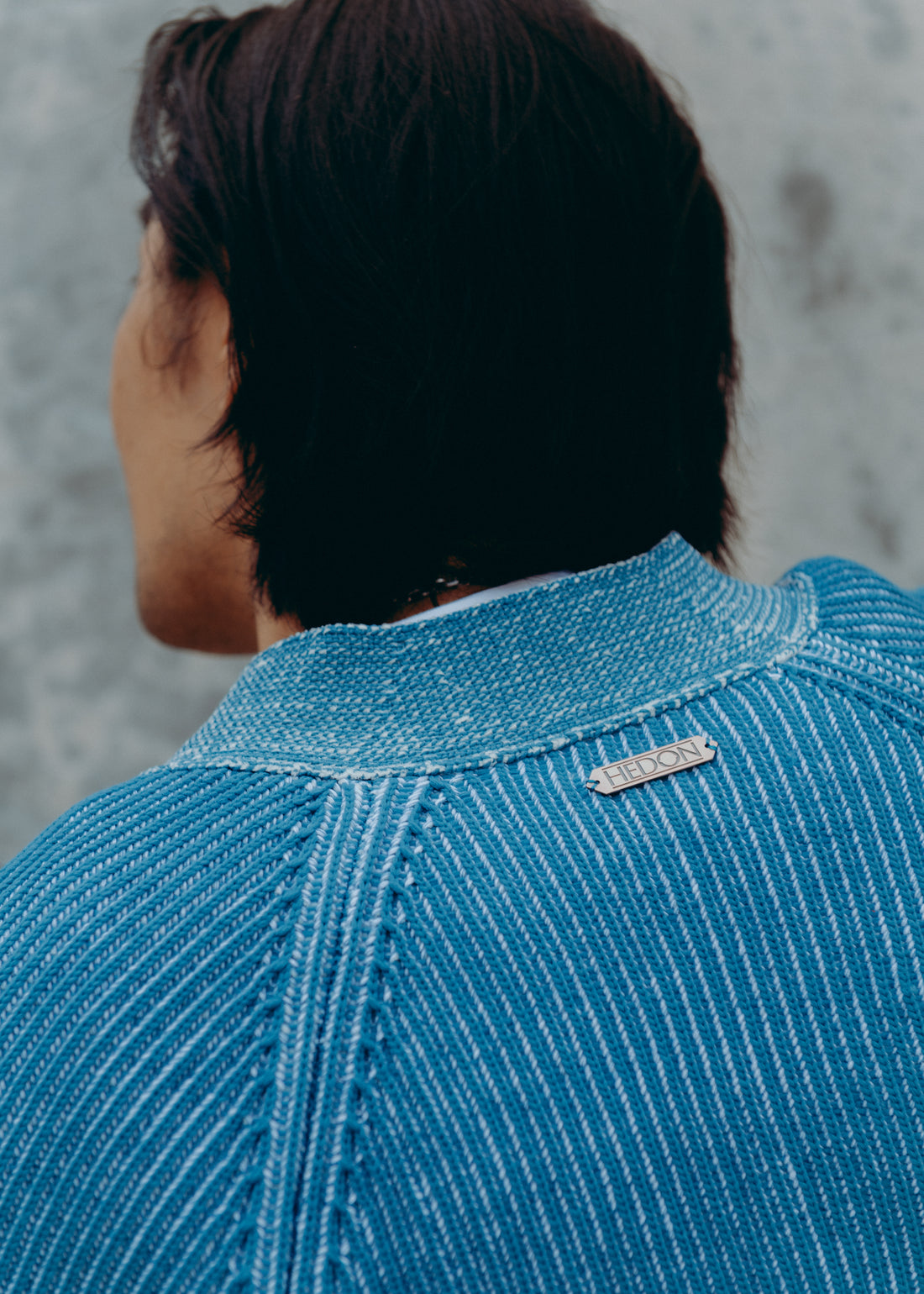 BLAUWE GEBREIDE CARDIGAN