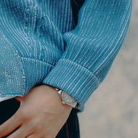 BLAUWE GEBREIDE CARDIGAN