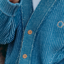 BLAUWE GEBREIDE CARDIGAN BLAUWE GEBREIDE CARDIGAN