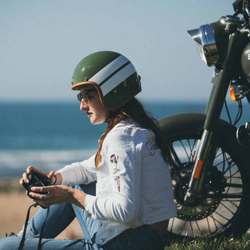 motorrad mit fahrradhelm Hedonist Doubles | Auf Bestellung gefertigt | Offener Motorradhelm